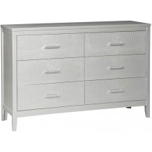 Signature Design by Ashley Olivet Glam 6 Drawer Dresser with Faux Shagreen Drawer Fronts Silver