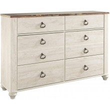 Signature Design by Ashley Willowton Coastal Cottage 6 Drawer Dresser with Faux Plank Top Whitewash