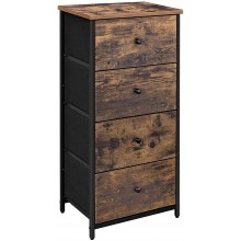 SONGMICS Fabric Dresser for Bedroom with 4 Drawers Wooden Top and Front Metal Frame 17.7 x 11.8 x 35.2 Inches Rustic Brown + Black