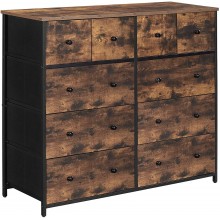 SONGMICS Industrial Wide Dresser 10-Drawer Storage Tower Metal Frame Wooden Top and Front Rustic Brown + Black