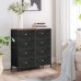 SONGMICS Rustic Vertical Dresser Drawer Storage Tower Industrial Style Dresser Unit 8 Fabric Drawers Labels Wooden Top for Living Room Entryway Rustic Brown and Black ULVT24H