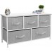 Sorbus Dresser with 5 Drawers Furniture Storage Chest Tower Unit for Bedroom Hallway Closet Office Organization Steel Frame Wood Top Easy Pull Fabric Bins White Gray