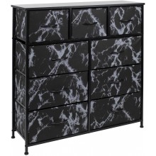 Sorbus Dresser with 9 Drawers Furniture Storage Chest Tower Unit for Bedroom Hallway Closet Office Organization Steel Frame Wood Top Easy Pull Fabric Bins Marble Black – Black Frame