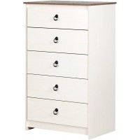 South Shore Plenny 5-Drawer Chest White Wash and Weathered Oak