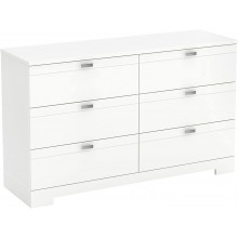 South Shore Reevo 6-Drawer Double Dresser Pure White with Matte Nickel Handles