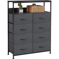 SUPERJARE 8 Drawer Dresser Storage Closet with Fabric Bins Wooden Top and Open Shelf Wide Clothes Organizer Unit for Nursery Living Room Entryway Black