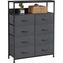 SUPERJARE 8 Drawer Dresser Storage Closet with Fabric Bins Wooden Top and Open Shelf Wide Clothes Organizer Unit for Nursery Living Room Entryway Black