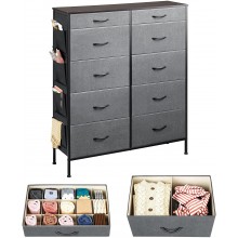 WLIVE Dresser for Bedroom with 10 Drawers Tall Storage Tower with Drawer Organizers Side Pockets and Hooks Fabric Dresser Chest of Drawers for Living Room Closet Hallway Nursery Dark Grey