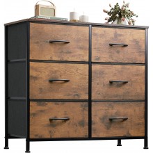 WLIVE Fabric Dresser for Bedroom 6 Drawer Double Dresser Storage Tower with Fabric Bins Chest of Drawers for Closet Living Room Entryway Rustic Brown Wood Grain Print