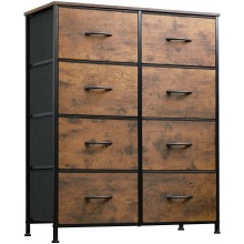 WLIVE Fabric Dresser for Bedroom Tall Dresser with 8 Drawers Storage Tower with Fabric Bins Double Dresser Chest of Drawers for Closet Living Room Hallway Dorm Rustic Brown Wood Grain Print