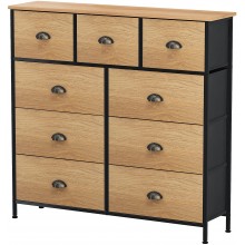 YITAHOME Tall Dresser with 9 Drawer Furniture Storage Tower Organizer Unit for Bedroom Closet Living Room Nursery Sturdy Steel Frame Wooden Front and Top & Easy Pull Fabric Bins Burlywood