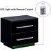 4HOMART YVONNE&F.L.A.M. Bedside Table 2 Drawers High Gloss Nightstand Cabinet Side Table End Table with LED Light for Bedroom Drawer with Handle Black