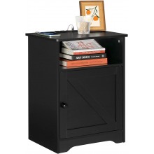 ADORNEVE Nightstand with Charging Station Black Night Stand with Door for Bedroom End Table Side Stand Cabinet