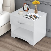 comfortfa Bedside Table with Drawer Accent Bedroom Furniture White Nightstand for Bedroom Wood Night Stands Modern High Gloss Side Table with Storage for Bedroom Sofa Couch Dorm