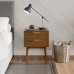 DG Casa Ives Easy Assembly Mid Century Modern Bedroom Nightstand Accent Bedside Table with Two Drawers on Ball Bearing Drawer Slides Night Stand in Walnut & Gold Drawer Pulls