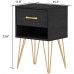 FAMAPY Nightstands Set of 2 Bedside Table Side Table with Drawer & Shelf Industrial Style Gold Metal Legs End Table Black 15.7”W x 11.8”D x 23.6”H
