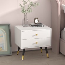 FAMAPY White Nightstand Bedside Table with 2 Drawers & Black Gold Metal Legs for Bedroom 19.7”L x 15.7”W x 21.3”H