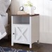 Farmhouse Nightstands with Storage Space Industrial End Table Set for Bedroom Rustic Night Stand Living Room Modern Accent Table Wood Bed Side Table with Shelf and Barn Door Set of 2 White