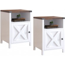 Farmhouse Nightstands with Storage Space Industrial End Table Set for Bedroom Rustic Night Stand Living Room Modern Accent Table Wood Bed Side Table with Shelf and Barn Door Set of 2 White
