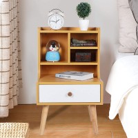 GOTOTOP Bedside Table with Drawer Open Shelf Modern Simple Nightstand Bookshelf Multifunctional Bedroom Storage Cabinet with Large Storage Space for Decorating Your Bedroom,16.9 X 14.2 X 28inch