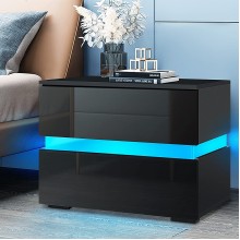 HALLOLURE LED Nightstand Modern Design End Table Tall 2-Drawer Nightstand Stand Storage Shelf Bedside Side Table Bedside Furniture Black