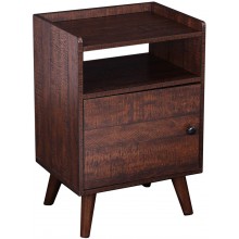 HOOBRO End Table Side Table for Small Spaces 3-Tier Nightstand with Door Wood Look Accent Table Stable and Sturdy Construction Walnut Color BY51BZ01
