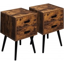 Hoorlang Mid-Century Nightstand,Set of 2 Side Tables,End Table with 2 Drawer Cabinet for Storage,Side Table for Small Spaces Wood Look Accent Table with Solid Wood Legs Rustic Brown HLET03F2