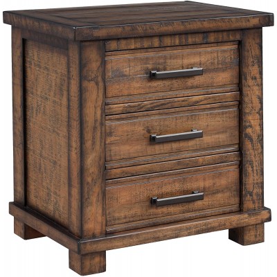 Knocbel Farmhouse 3-Drawer Nightstand Reclaimed Pine Wood Bedside Sofa Side End Table with Antique Metal Handles Fully Assembled 24 L x 17 W x 25.6 H Natural