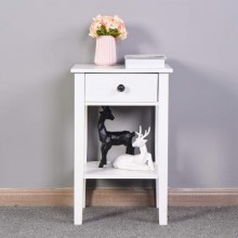 Knocbel Sofa Side End Table with 1 Drawer & Open Shelf Bedroom Nightstand Bedside Table 16.3" L x 12.6" W x 25.6" H White