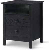 LTMEUTY 2-Drawer Wood Nightstand Bedroom Tall Night Stand Bedside Table with Storage Drawer & Open Shelf Black Wood Grain