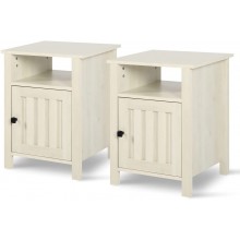 LTMEUTY Night Stands for Bedrooms Set of 2 Wood Bedroom Nightstand Set with Cabinet & Open Shelf Farmhouse Bedside Table Tall Night Stand White Wood Grain