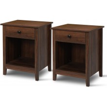 LTMEUTY Night Stands for Bedrooms Set of 2 Wood Bedroom Nightstand Set with Drawers Bedside Table Tall Night Stand with 1 Drawer & Open Cabinet Brown Cherry Finish