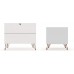 Manhattan Comfort Rockefeller Mid-Century Modern 3 Drawer Bedroom Dresser with Nightstand Set of 2 White