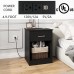 Reettic Nightstand with Charging Station and USB Ports & Power Outlets Wooden End Table with Drawer and Opening Shelf Side Table for Bedroom Black RCTG101BE