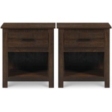 Set of 2 Vikiullf Farmhouse Nightstand - Wooden Bedroom Night Stand Bedside Table with 1 Drawer for Bedroom Open Cabinet & Sliding Drawer Espresso
