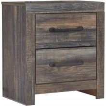 Signature Design by Ashley Drystan Rustic Industrial 2 Drawer Nightstand with 2 Slim-Profile USB Charging Stations Weatherworn Brown