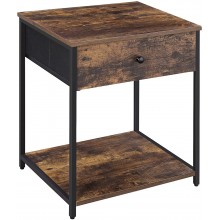 SONGMICS Nightstand Industrial Bedside Table with Drawer 2 Shelves Wooden Top and Front Rustic Brown + Black