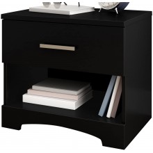 South Shore Gramercy 1-Drawer Nightstand Pure Black with Metal Handle