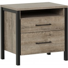 South Shore Munich 2-Drawer Nightstand Weathered Oak and Matte Black with Metal Handles