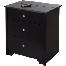 South Shore Vito Nightstand Charging Station-Pure Black
