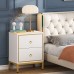 Tribesigns Nightstand Set of 2 White and Gold Nightstand with Drawers Tall Nightstands Wood Bedside Table Modern Dresser and Nightstand Sets End Table for Bedroom