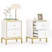 Tribesigns Nightstand Set of 2 White and Gold Nightstand with Drawers Tall Nightstands Wood Bedside Table Modern Dresser and Nightstand Sets End Table for Bedroom