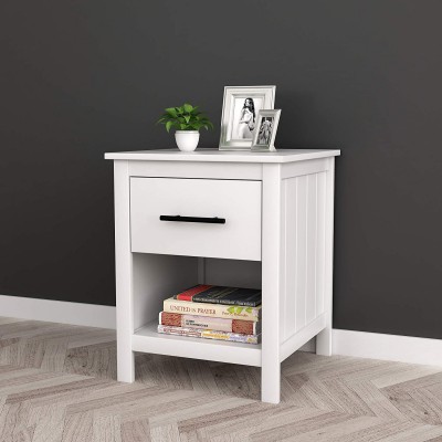 White Finish Nightstand Side End Table with Drawer and Open Shelf 22 H