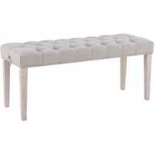 Chairus Tufted Dining Bench with Metal Ring and Nailhead Fabric Upholstered Entryway Bench for Hallway Foyer Farmhouse French Style Rustic Wood Legs Bedroom Padded Bed Bench Seat Beige