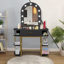 CRX Black Vintage Vanity Mirror with Lights Vanity Desk Mirror with Lights and Table Set 2021 New No Bench Rectangle for Bedroom Makeup Vanity with Drawers and Lighted Mirror