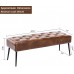 Duhome Button-Tufted Ottoman Bench Upholstered Bedroom Benches Leather Footrest Stool Accent Bench for Entryway Dining Room Living Room Bedroom End of Bed Yellowish Brown
