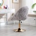 DUOMAY Modern Faux Fur Vanity Stool Chair Swivel Adjustable Accent Barrel Chair Makeup Stool for Reception Hall Home Makeup Dressing Room Shop Stool Grey