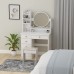 ECACAD Vanity Desk Set with Round Mirror Makeup Dressing Table with 5 Drawers Storage Shelves & Cushioned Stool for Bedroom White