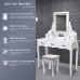 ENSTVER LED Vanity Table,7 Drawers Makeup Dressing Table with Cushioned Stool-White
