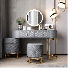 FUKAYI Dresser Table Women Vanity Makeup Table Set Makeup with 5 Drawers Dressing Table with Lighted Mirror and Chair Vanity Benches Desk Grey for Girls